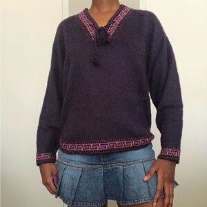 ✨SOLD✨ E.I.R.L PROAN Cusco Peru 100% baby alpaca wool purple Aztec pullover